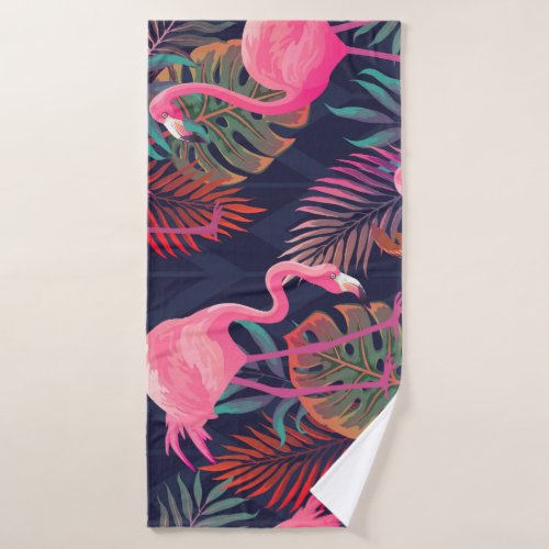 Tropical flamingo vintage palm pattern bath towel