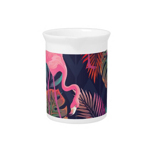 Tropical flamingo vintage palm pattern beverage pitcher