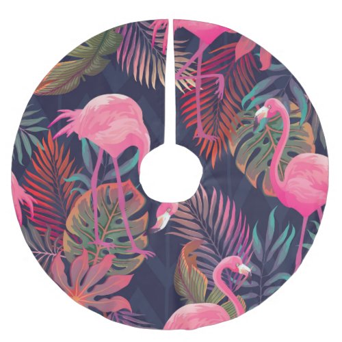 Tropical flamingo vintage palm pattern brushed polyester tree skirt
