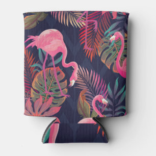 Tropical flamingo: vintage palm pattern. can cooler