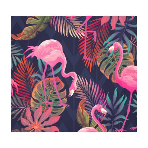 Tropical flamingo vintage palm pattern canvas print