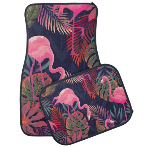 Tropical flamingo vintage palm pattern car floor mat