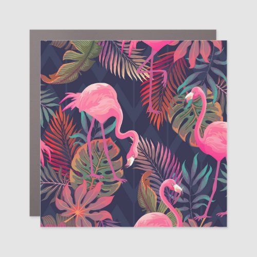 Tropical flamingo vintage palm pattern car magnet