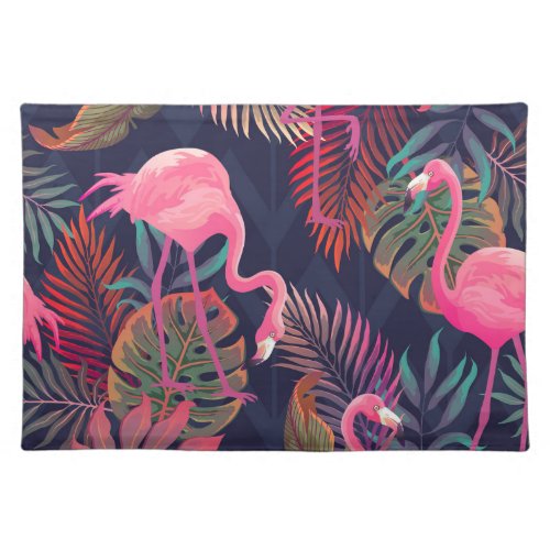 Tropical flamingo vintage palm pattern cloth placemat