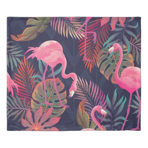 Tropical flamingo vintage palm pattern duvet cover