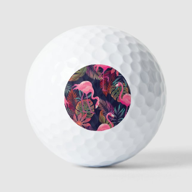 Tropical flamingo: vintage palm pattern. golf balls (Front)