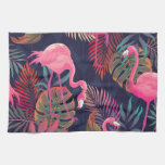 Tropical flamingo: vintage palm pattern. kitchen towel