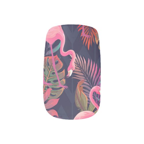 Tropical flamingo vintage palm pattern minx nail art