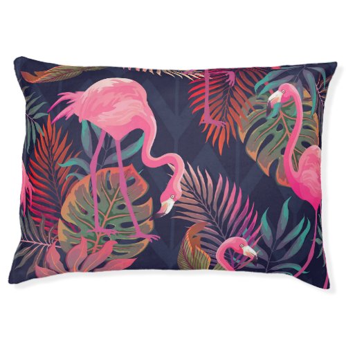 Tropical flamingo vintage palm pattern pet bed