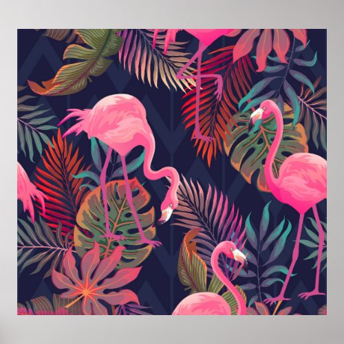 Tropical flamingo vintage palm pattern poster