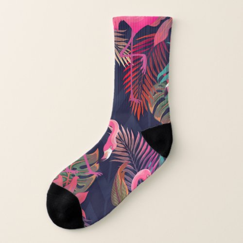 Tropical flamingo vintage palm pattern socks