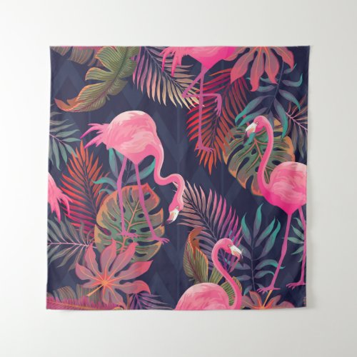 Tropical flamingo vintage palm pattern tapestry