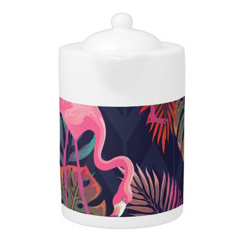 Tropical flamingo vintage palm pattern teapot