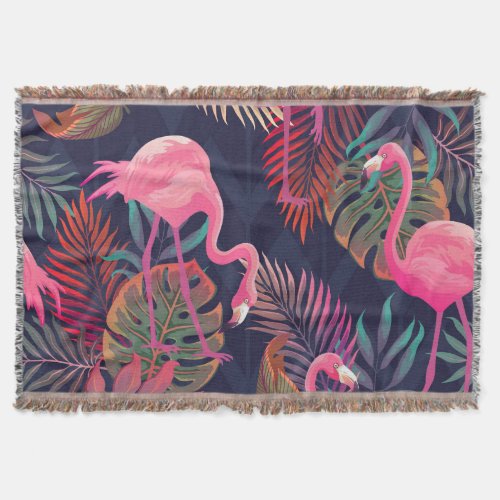 Tropical flamingo vintage palm pattern throw blanket