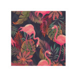 Tropical flamingo: vintage palm pattern. wood wall art