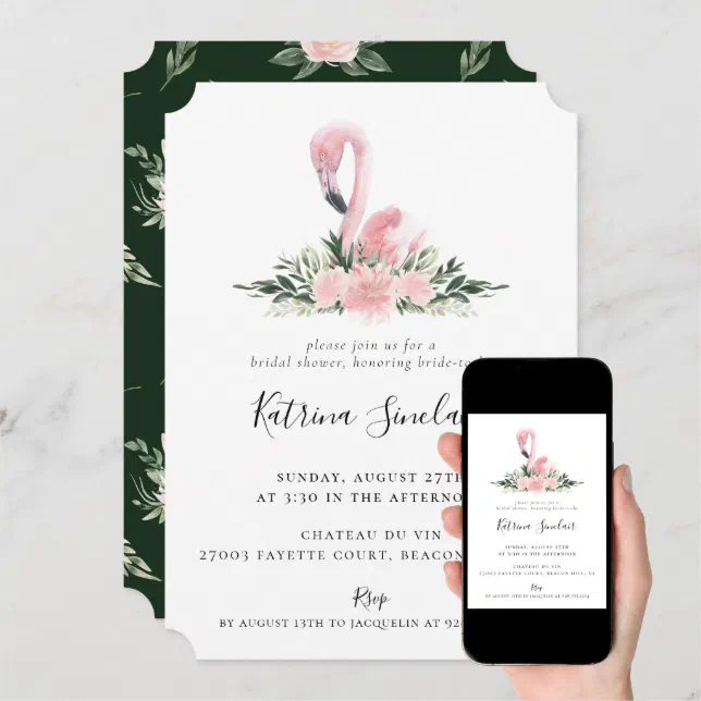 Tropical Flamingo Watercolor Floral Bridal Shower Invitation | Zazzle