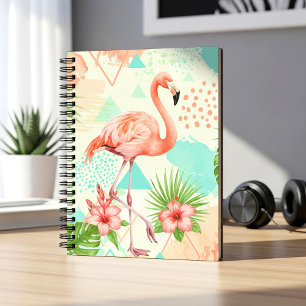 Tropical Flamingo Watercolor & Geometric Pattern Notebook
