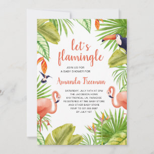 Tropical Flamingo Watercolor Girl Baby Shower Invitation