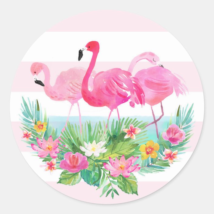 Tropical Flamingo Watercolor Pink Favor Sticker Zazzle Com