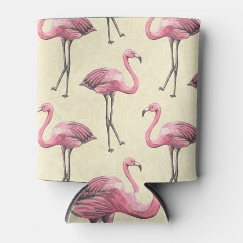 Tropical Flamingo Watercolor Wallpaper Delight Can Cooler