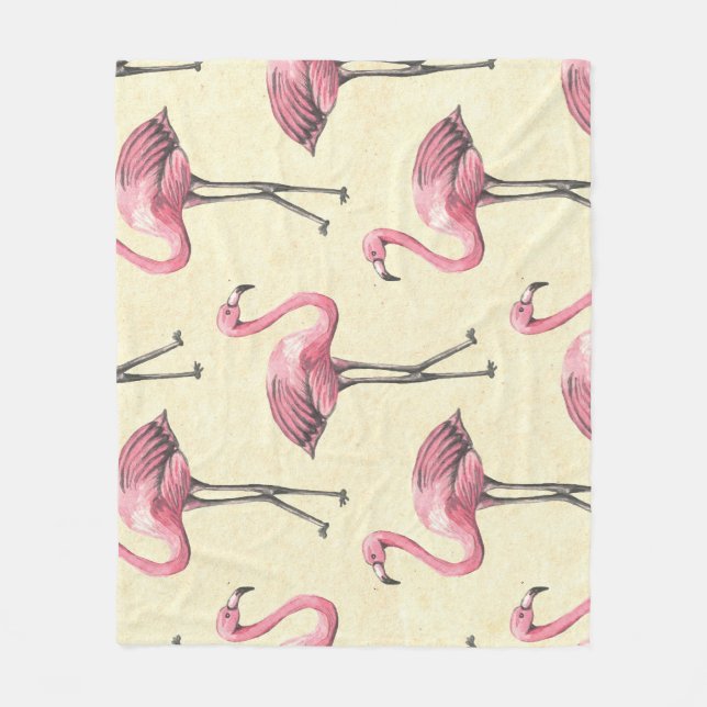 Tropical Flamingo: Watercolor Wallpaper Delight. Fleece Blanket (Front)