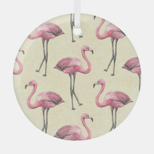 Tropical Flamingo: Watercolor Wallpaper Delight. Glass Ornament
