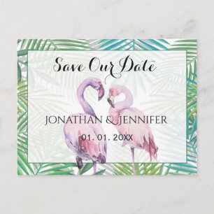 Tropical Flamingo Wedding Save the date Announcement Postcard
