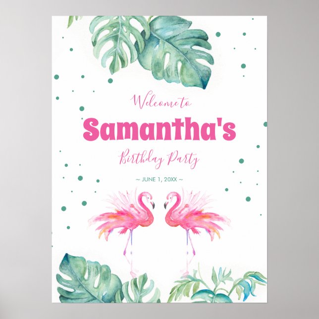 Tropical Flamingo Welcome Party Sign (Front)