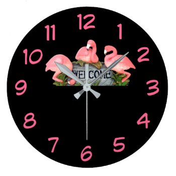 Tropical Flamingo Welcome Theme Large Clock by idesigncafe at Zazzle