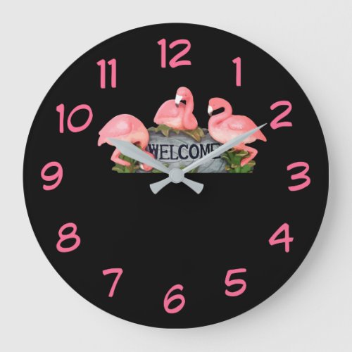 Tropical Flamingo Welcome Theme Large Clock