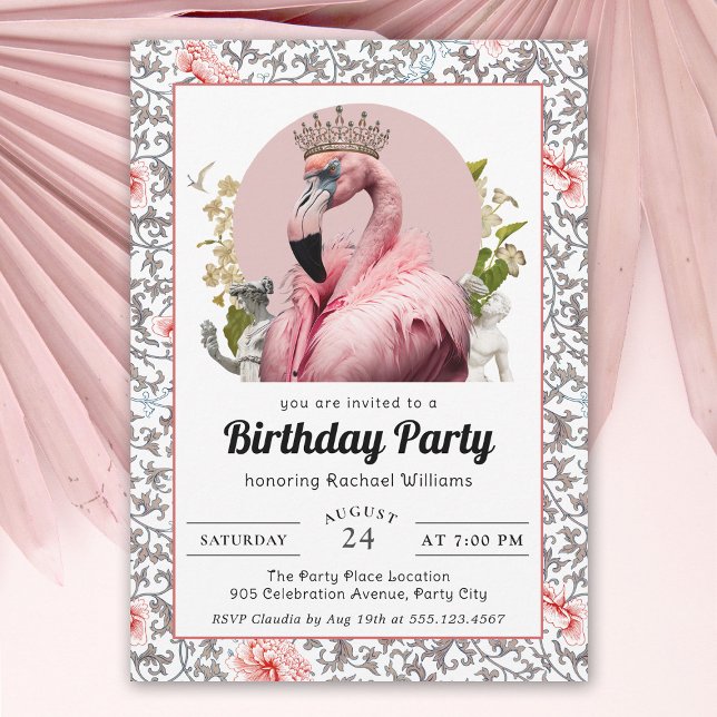 Tropical Flamingo with Crown Birthday Party Invitation (Creator Uploaded)