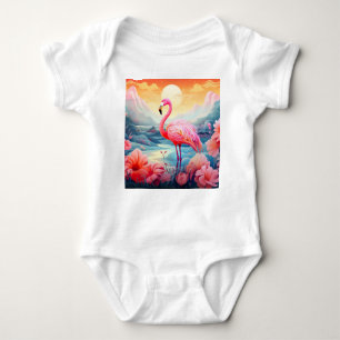 Tropical Flamingo with Flowers-76280 Baby Bodysuit