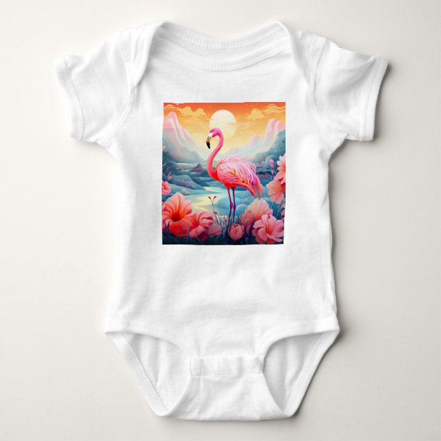 Tropical Flamingo with Flowers-76280 Baby Bodysuit (Front)