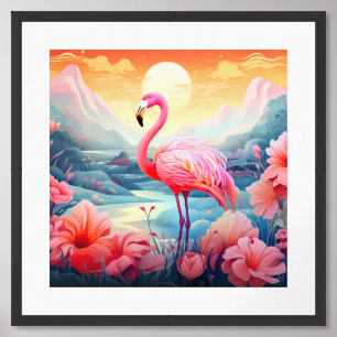 Tropical Flamingo with Flowers-76280 Framed Art