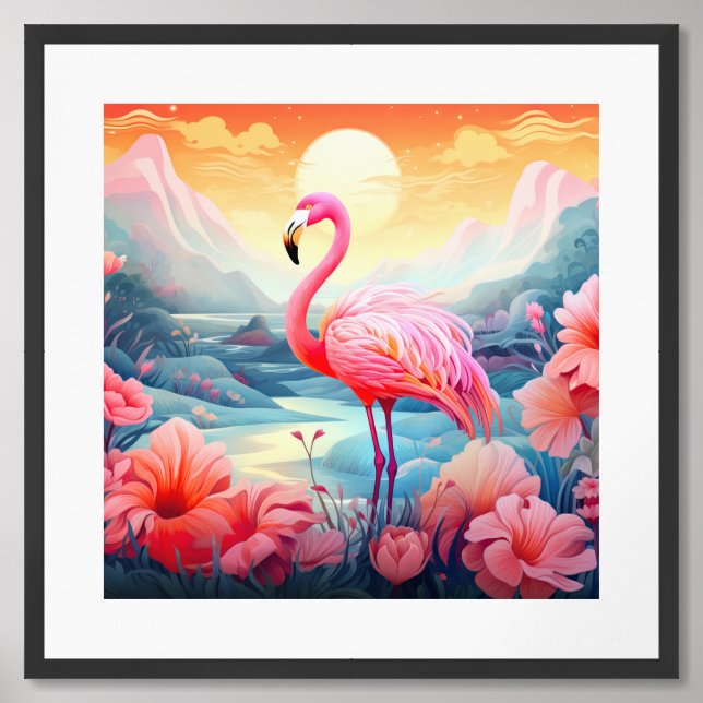 Tropical Flamingo with Flowers-76280 Framed Art (Framed Front)