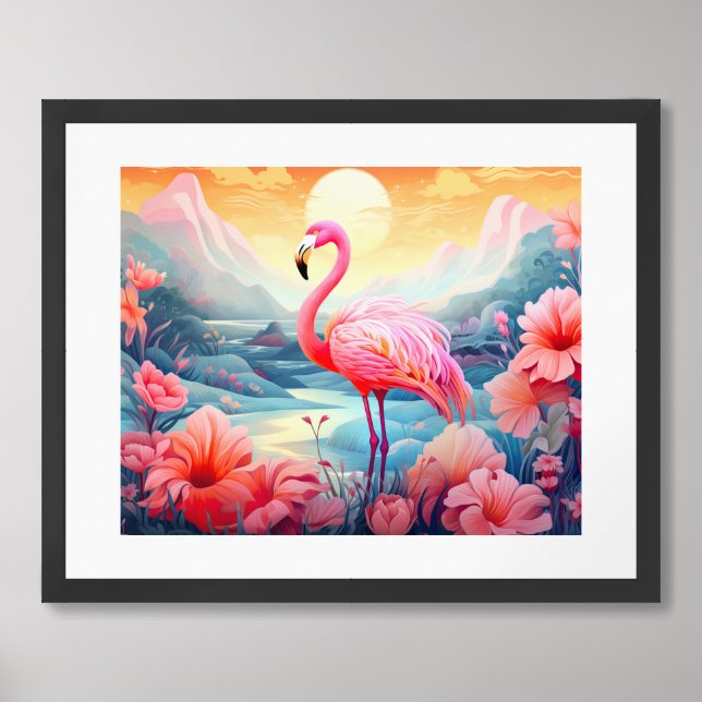 Tropical Flamingo with Flowers-76280 Framed Art (Framed Front)