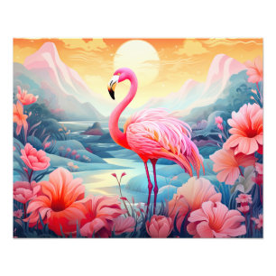 Tropical Flamingo with Flowers-76280 Photo Print
