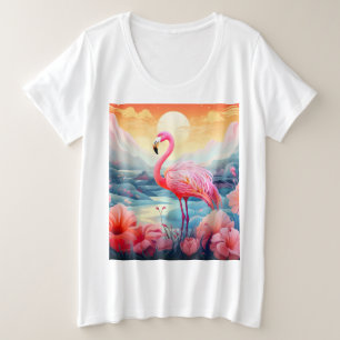 Tropical Flamingo with Flowers-76280 Plus Size T-Shirt