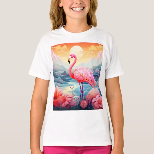 Tropical Flamingo with Flowers-76280 T-Shirt (Front)