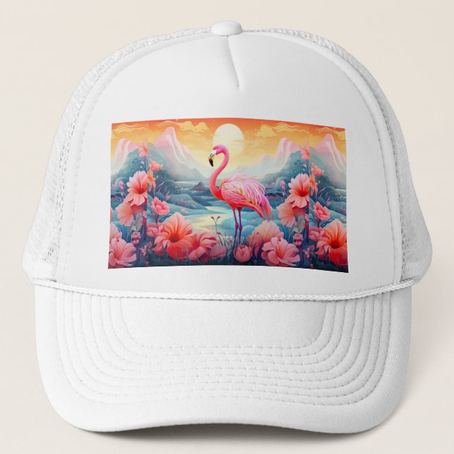 Tropical Flamingo with Flowers-76280 Trucker Hat (Front)