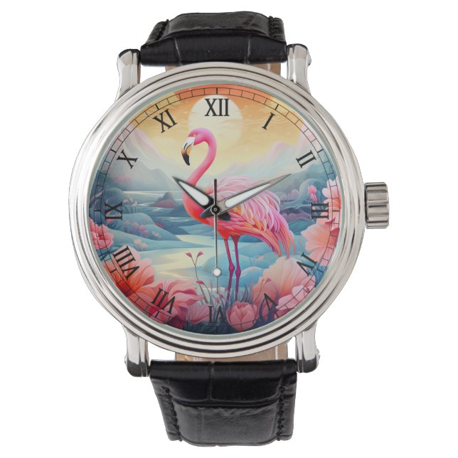 Tropical Flamingo with Flowers-76280 Watch (Front)