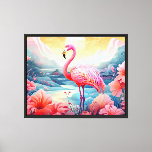 Tropical Flamingo with Flowers Canvas Print