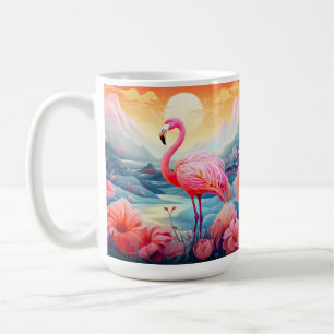Tropical Flamingo with Flowers Coffee Mug