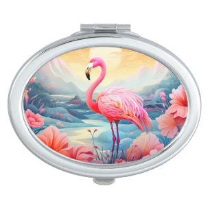 Tropical Flamingo with Flowers Compact Mirror