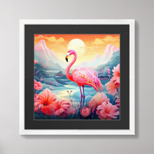 Tropical Flamingo with Flowers Framed Art