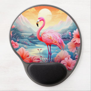 Tropical Flamingo with Flowers Gel Mouse Pad