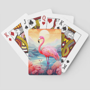 Tropical Flamingo with Flowers Poker Cards