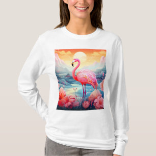 Tropical Flamingo with Flowers T-Shirt