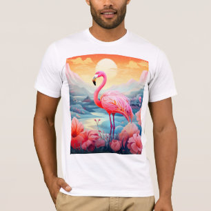 Tropical Flamingo with Flowers T-Shirt