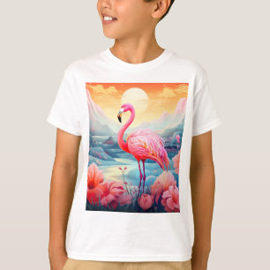 Tropical Flamingo with Flowers T-Shirt